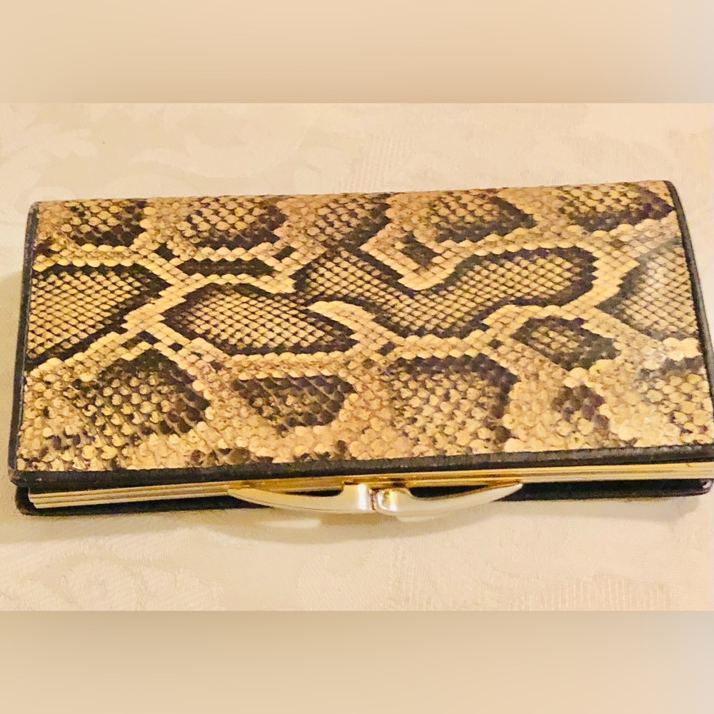 Vtg Custom Genuine Snakeskin long wallet with coin compartment - Picture 2 of 10